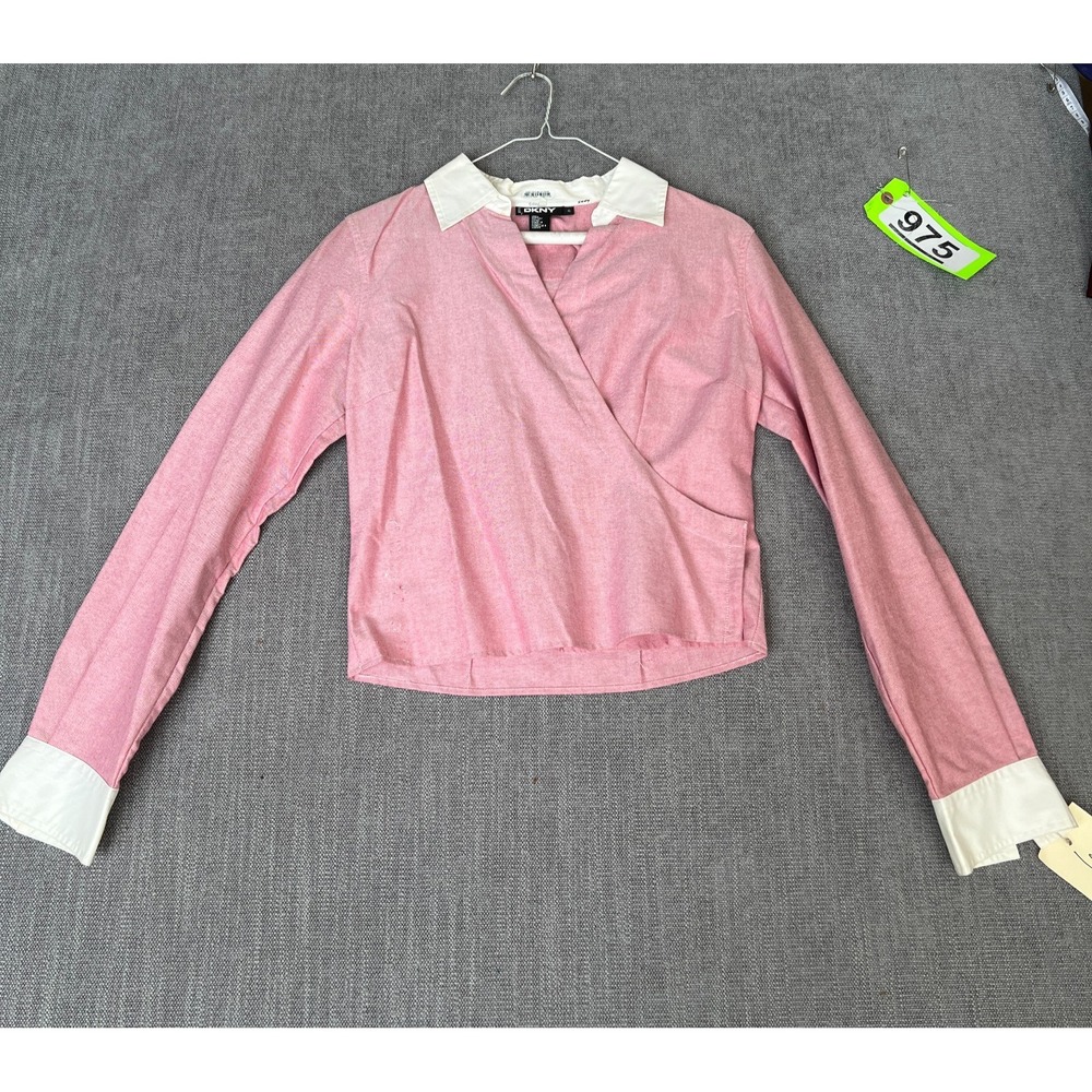 DKNY Wrap Top Womens 6 Pink Long Sleeve Collared Business Casual Luxury Designer